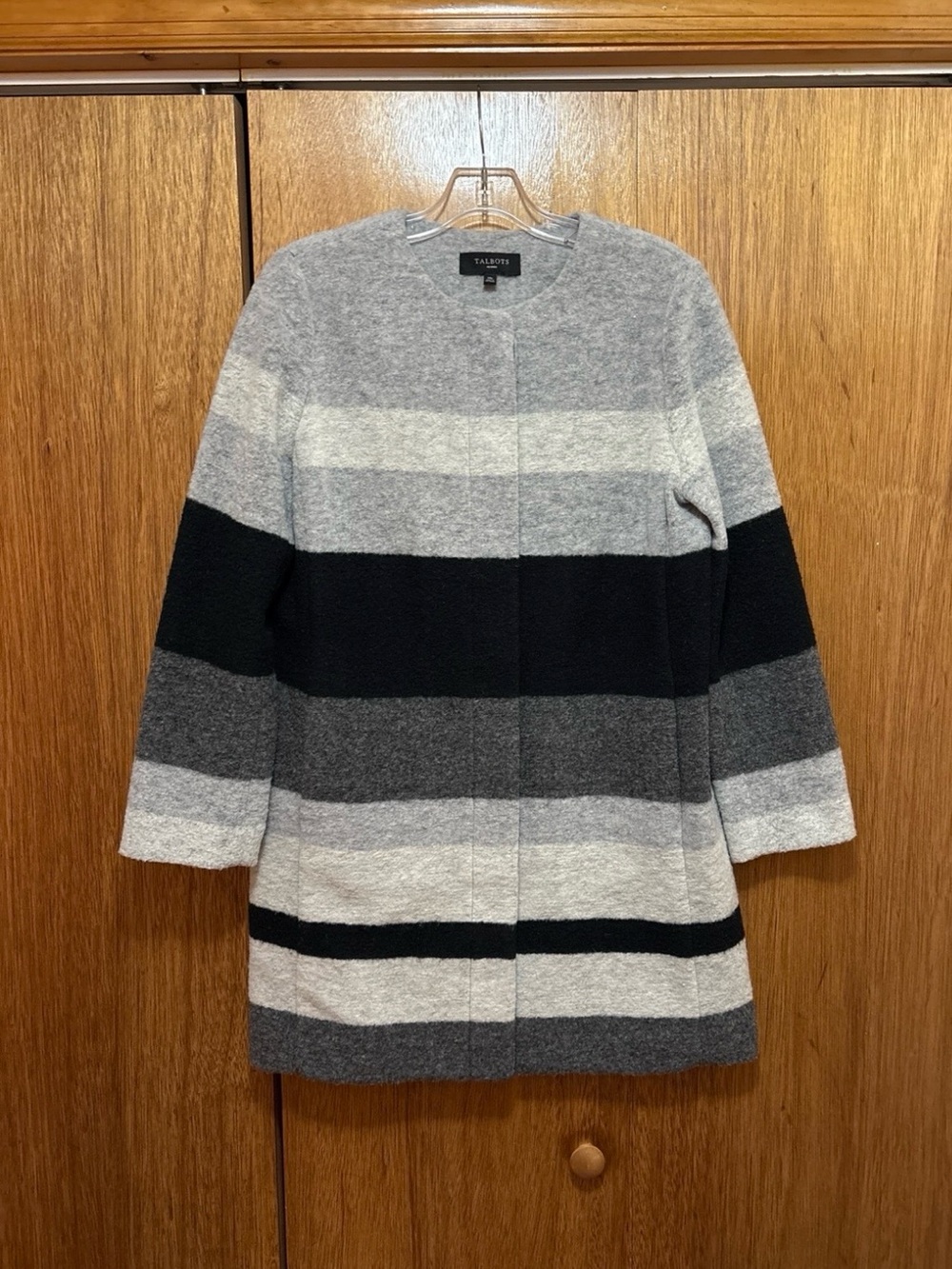 Talbots Black and Grey Striped Coat
